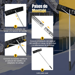 Rastrillo de Aluminio de Altura Ajustable 1,48-6,08m con 4 Postes Extensibles Rastrillo Quitanieves para Techo Nieve Hojas Automóvil
