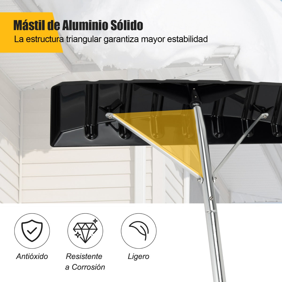Rastrillo de Aluminio de Altura Ajustable 1,48-6,08m con 4 Postes Extensibles Rastrillo Quitanieves para Techo Nieve Hojas Automóvil