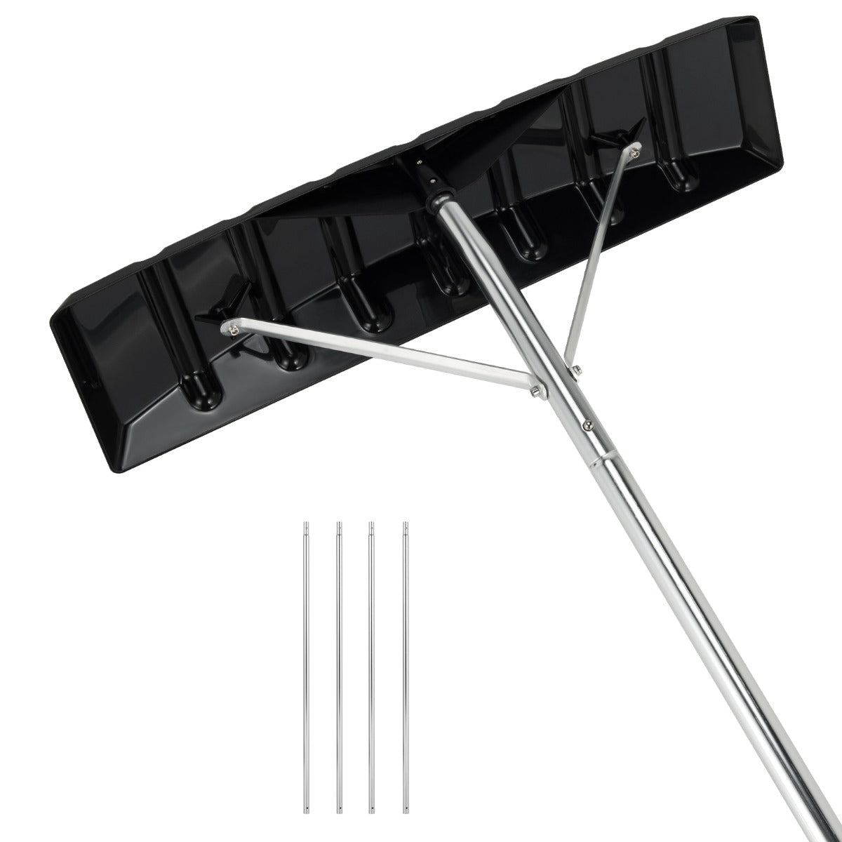Rastrillo de Aluminio de Altura Ajustable 1,48-6,08m con 4 Postes Extensibles Rastrillo Quitanieves para Techo Nieve Hojas Automóvil