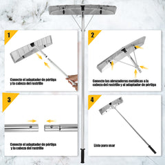 Rastrillo de Nieve para Techo de Aluminio Altura Ajustable 1,46-6,09 m Herramienta de Quitanieve con 1 Palo 4 Postes Extensibles 2 Ruedas