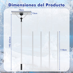 Rastrillo de Nieve de Aluminio Herramienta de Limpieza de Techo con Cabezal Plegable Longitud Máxima de 634 CM 5 Barras Desmontables