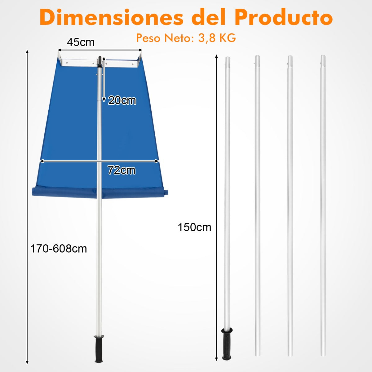 Rastrillo de Techo de 170-608 cm para Quitar Nieve con Ruedas Mango Antideslizante Herramienta y Liviana de Aluminio para Casa y Garaje