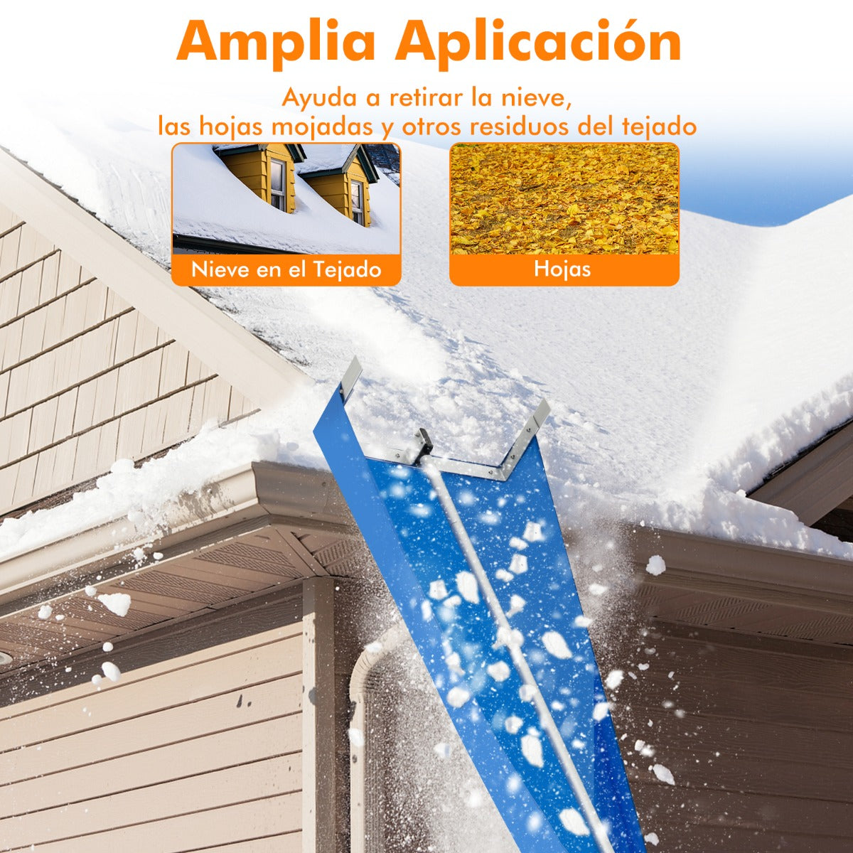 Rastrillo de Techo de 170-608 cm para Quitar Nieve con Ruedas Mango Antideslizante Herramienta y Liviana de Aluminio para Casa y Garaje