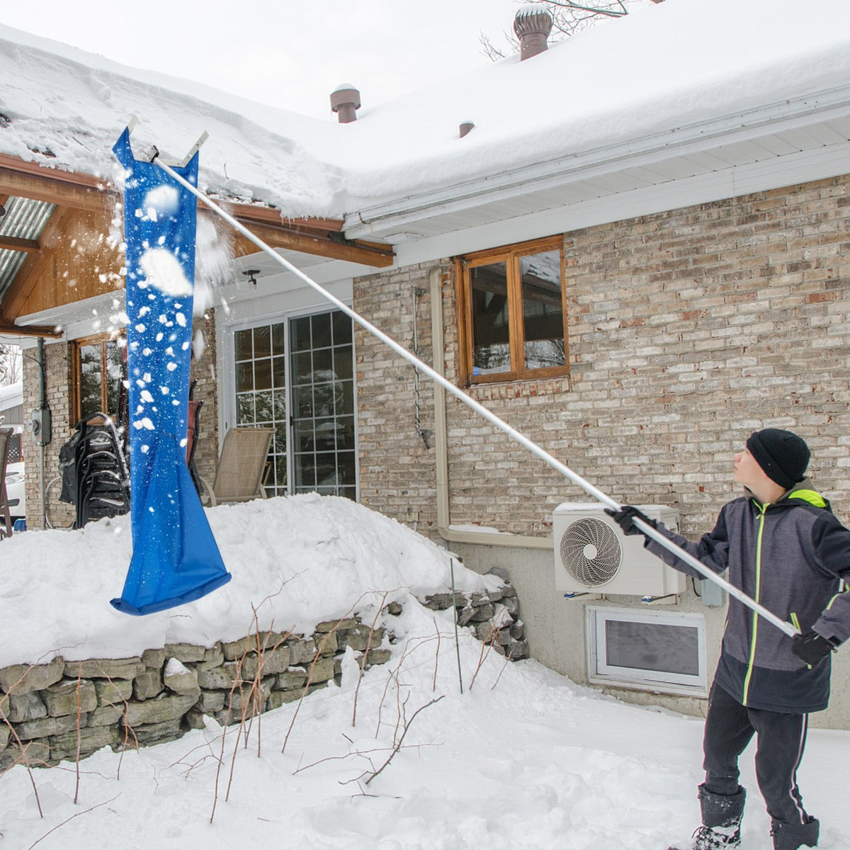 Rastrillo de Techo de 170-608 cm para Quitar Nieve con Ruedas Mango Antideslizante Herramienta y Liviana de Aluminio para Casa y Garaje