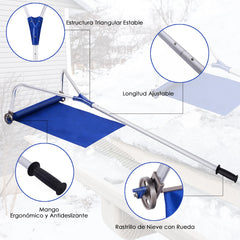 Rastrillo Pala de Nieve Tejado Extensible 180-661cm Ligera Rastrillo Quitanieve de Aluminio con Ruedas Asa Ajustable Antideslizante