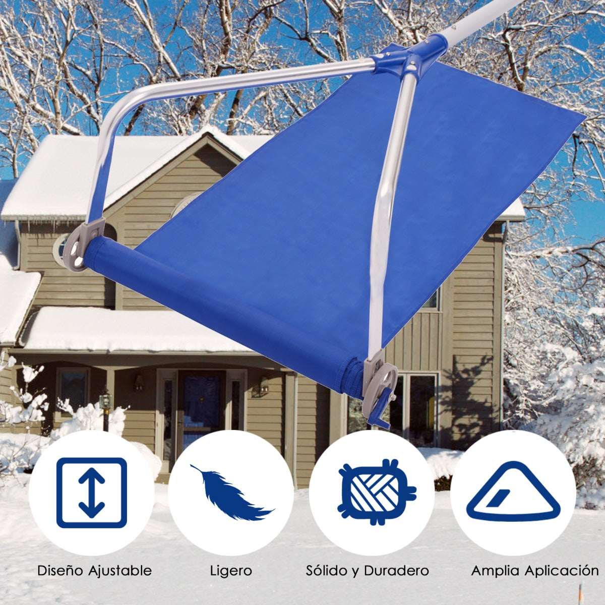Rastrillo Pala de Nieve Tejado Extensible 180-661cm Ligera Rastrillo Quitanieve de Aluminio con Ruedas Asa Ajustable Antideslizante