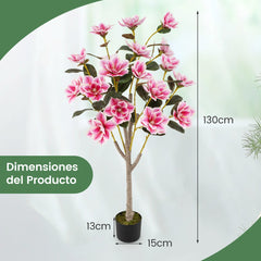 Árbol Artificial de Magnolia de 130 cm con Hojas de PEVA Troncos Multirramificados Musgo Realista