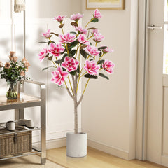 Árbol Artificial de Magnolia de 130 cm con Hojas de PEVA Troncos Multirramificados Musgo Realista