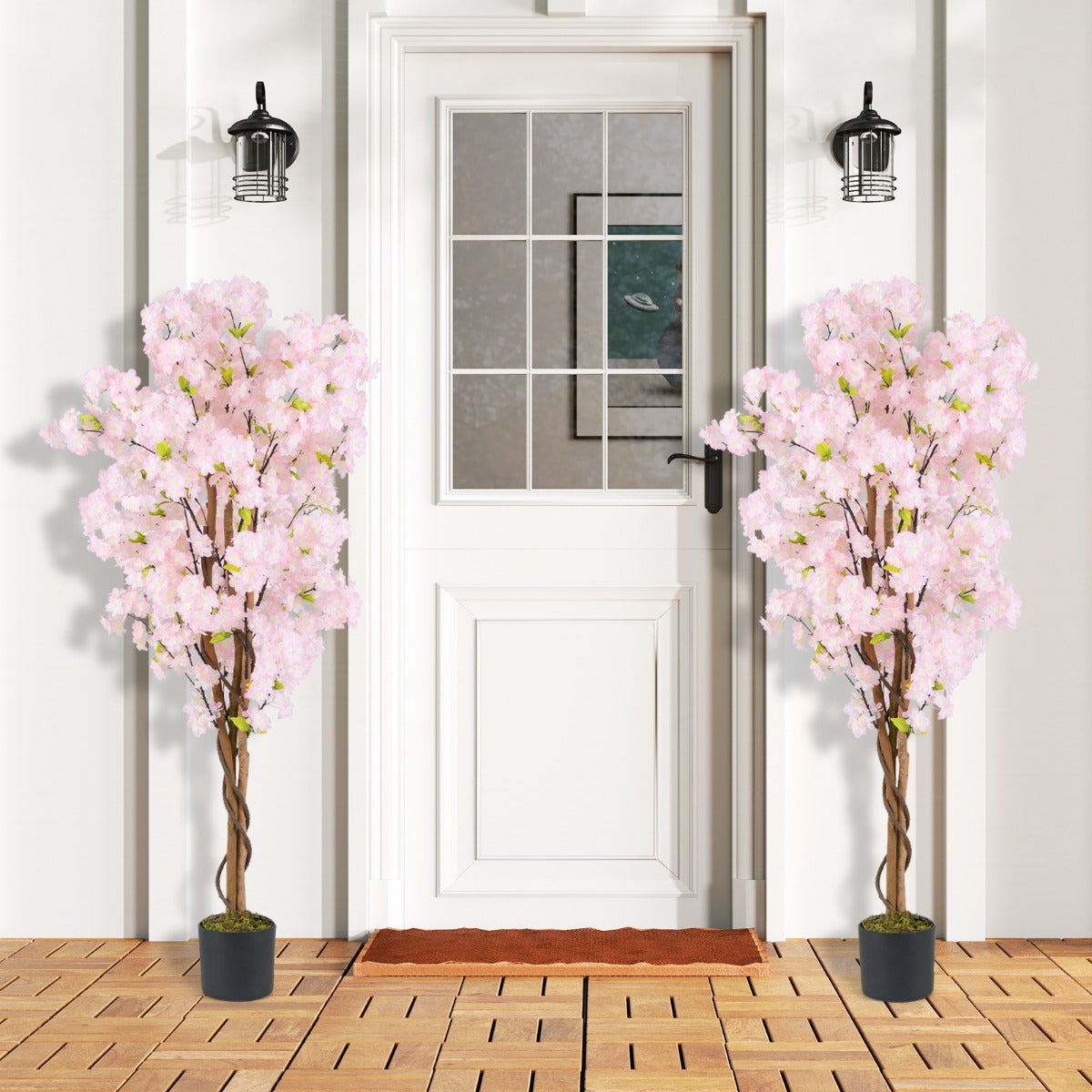 Árbol Artificial de Flor de Cerezo 150 cm Flores Rosas en Maceta de Vivero Decoración para Hogar Oficina