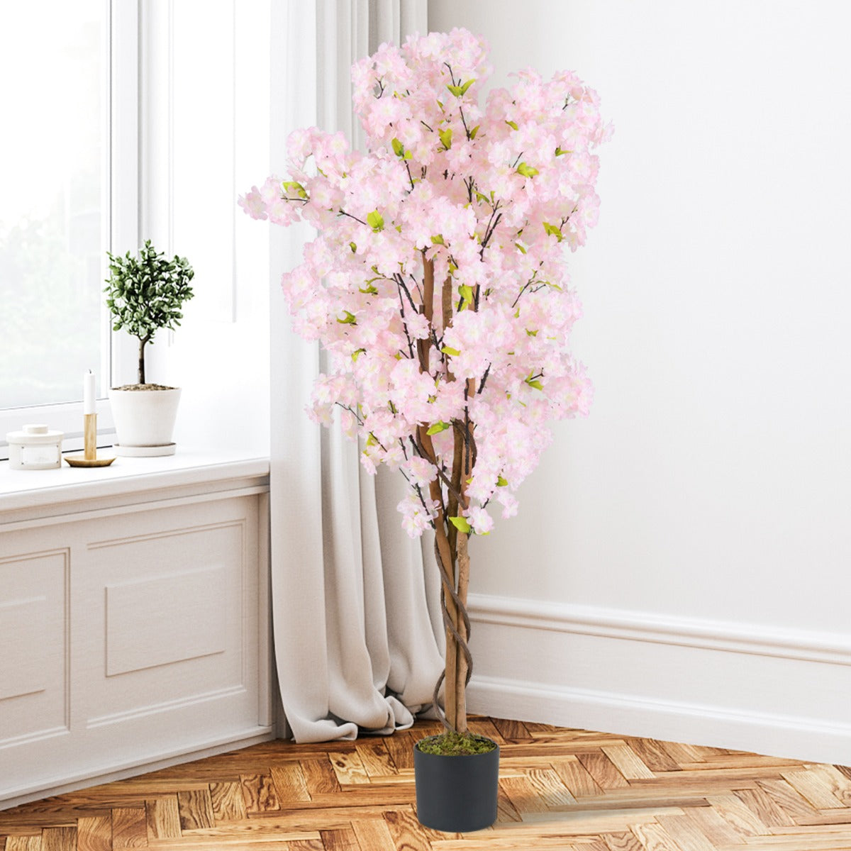Árbol Artificial de Flor de Cerezo 150 cm Flores Rosas en Maceta de Vivero Decoración para Hogar Oficina
