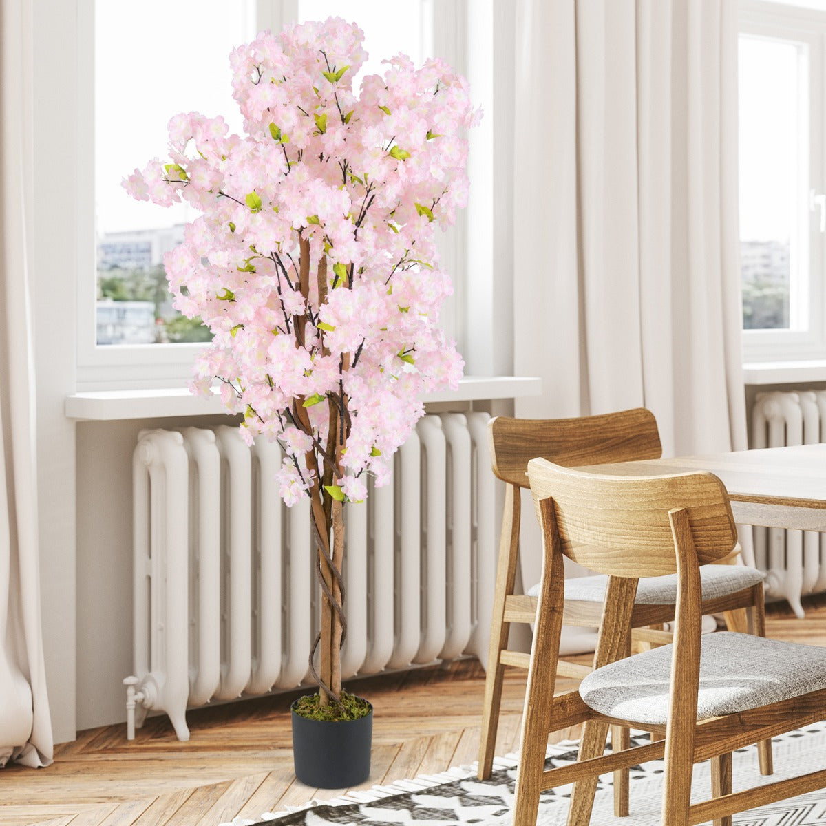 Árbol Artificial de Flor de Cerezo 150 cm Flores Rosas en Maceta de Vivero Decoración para Hogar Oficina