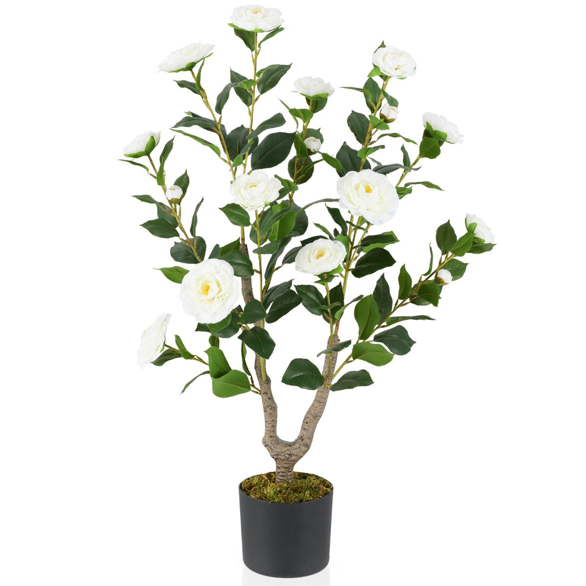Árbol Artificial de Camelia 90 cm Planta Floral en Maceta de Vivero Decoración para Hogar Salón-Blanco