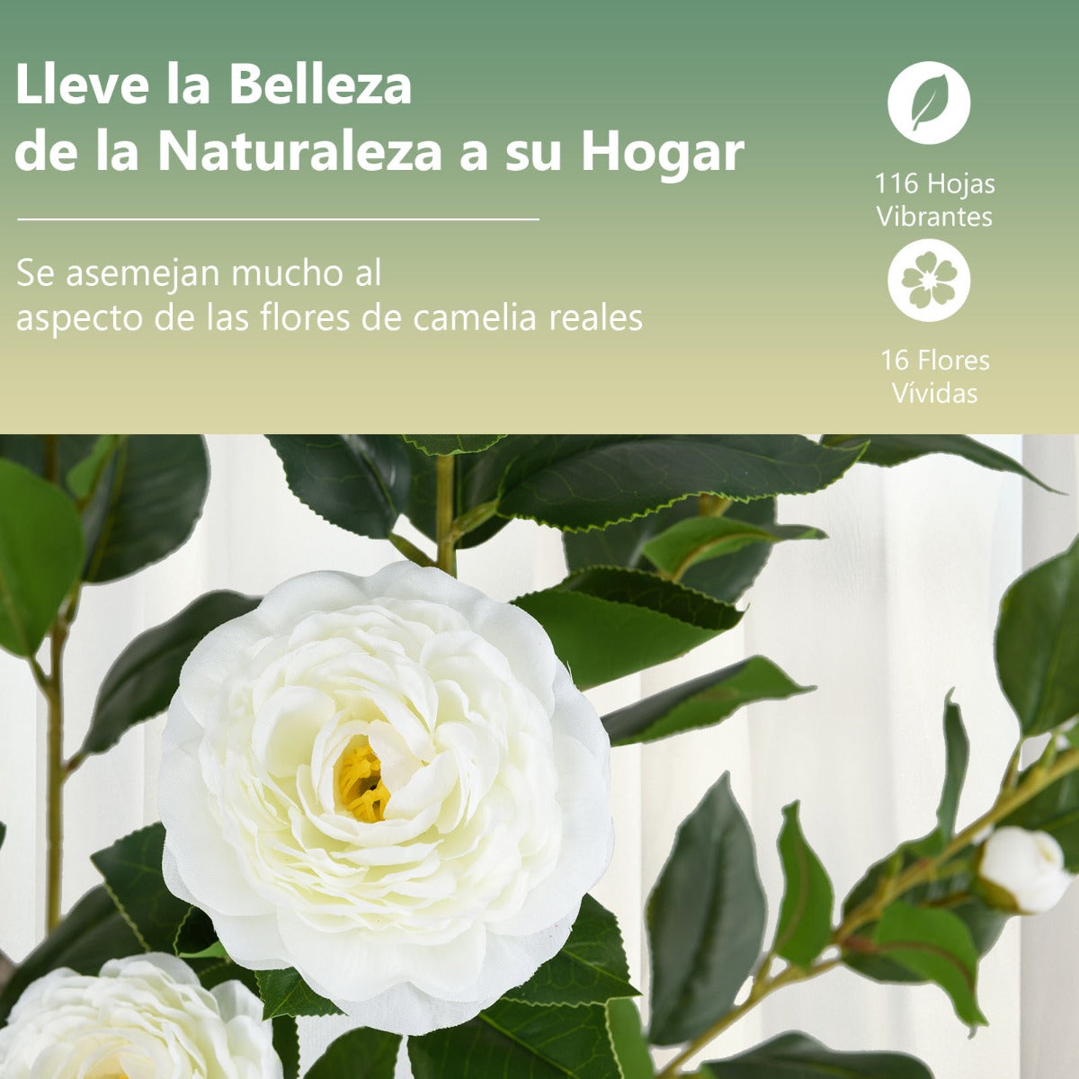Árbol Artificial de Camelia 90 cm Planta Floral en Maceta de Vivero Decoración para Hogar Salón-Blanco