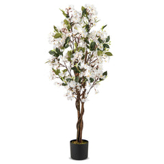 Árbol Artificial de Bugambilia 120 cm Planta de Jardín Falsa Decorativa en Maceta con Flores-Blanco-Juego de 1