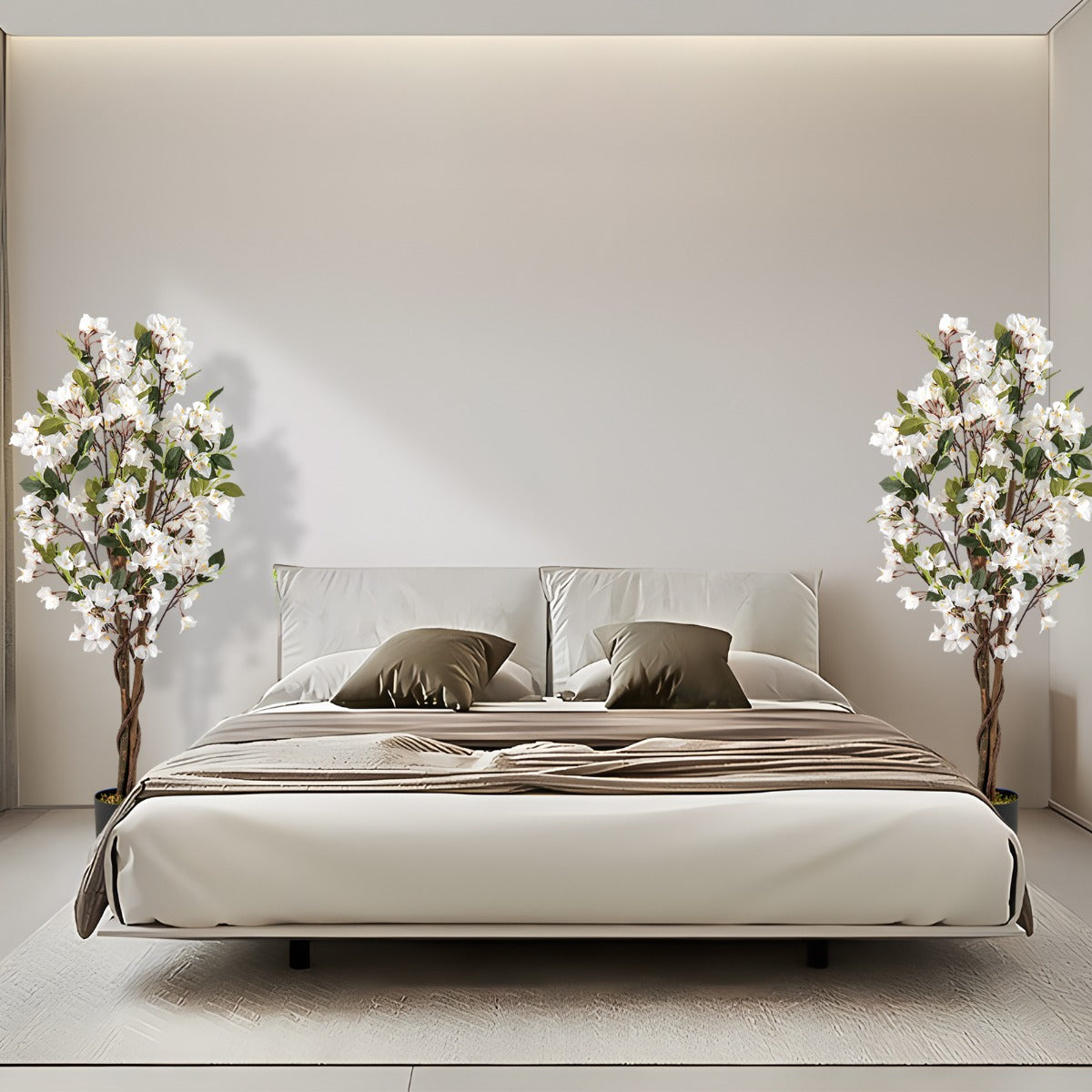 Árbol Artificial de Bugambilia 120 cm Planta de Jardín Falsa Decorativa en Maceta con Flores-Blanco-Juego de 1