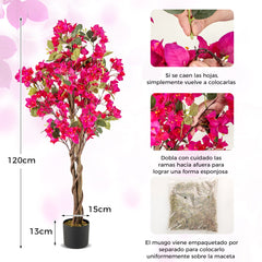 Árbol Artificial de Bugambilia 120 cm Planta de Jardín Falsa Decorativa en Maceta con Flores-Rojo-Juego de 2