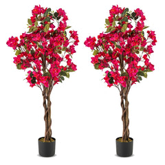 Árbol Artificial de Bugambilia 120 cm Planta de Jardín Falsa Decorativa en Maceta con Flores-Rojo-Juego de 2