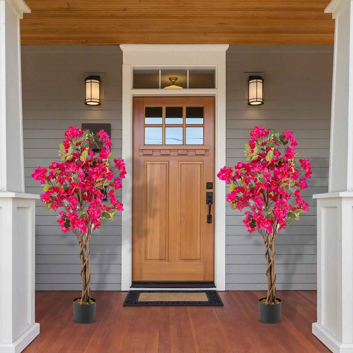 Árbol Artificial de Bugambilia 120 cm Planta de Jardín Falsa Decorativa en Maceta con Flores-Rojo-Juego de 1