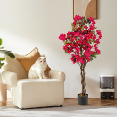 Árbol Artificial de Bugambilia 120 cm Planta de Jardín Falsa Decorativa en Maceta con Flores-Rojo-Juego de 2