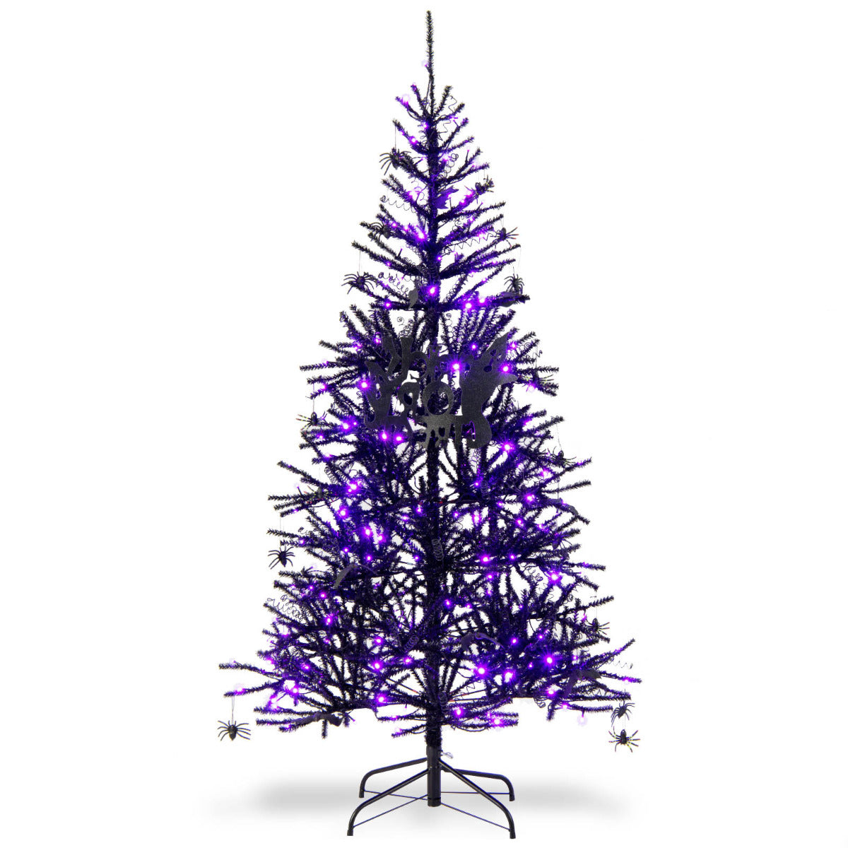 183 cm Árbol Artificial de Halloween Árbol de Navidad Decorativo con 250 Luces LED 791 Puntas de Rama para Hogar Oficina Escuela Negro