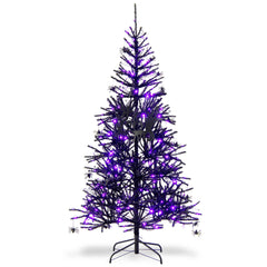 183 cm Árbol Artificial de Halloween Árbol de Navidad Decorativo con 250 Luces LED 791 Puntas de Rama para Hogar Oficina Escuela Negro