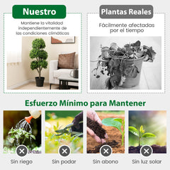 115cm Árbol Artificial de Boj con Maceta con Cemento Árbol Falso de 5 Copas Decoración Interior y Exterior de Oficina Jardín Patio Verde