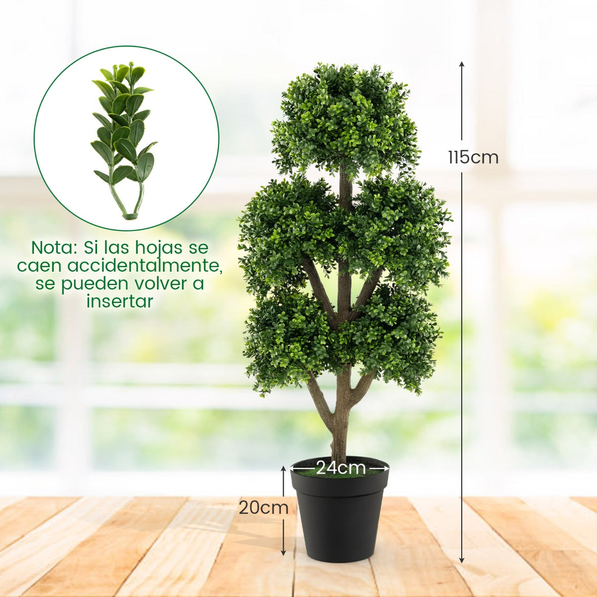 115cm Árbol Artificial de Boj con Maceta con Cemento Árbol Falso de 5 Copas Decoración Interior y Exterior de Oficina Jardín Patio Verde