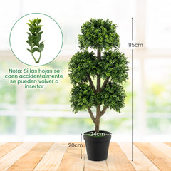 115cm Árbol Artificial de Boj con Maceta con Cemento Árbol Falso de 5 Copas Decoración Interior y Exterior de Oficina Jardín Patio Verde