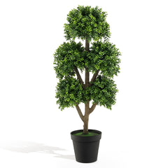 115cm Árbol Artificial de Boj con Maceta con Cemento Árbol Falso de 5 Copas Decoración Interior y Exterior de Oficina Jardín Patio Verde