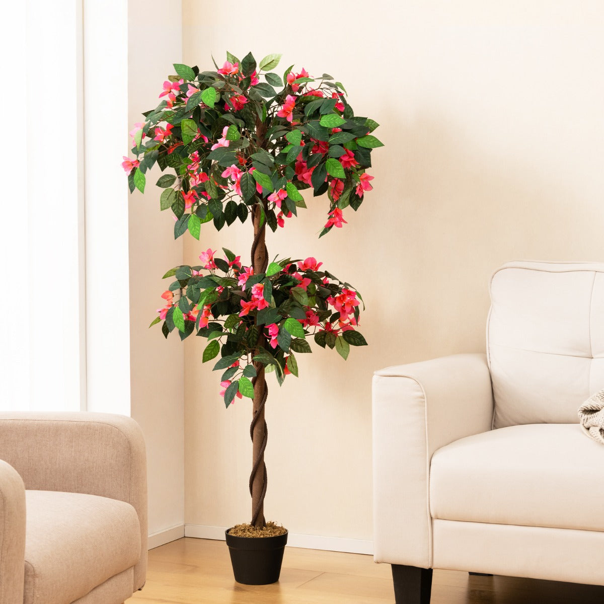 150cm Árbol de Buganvilla Artificial Planta Floral Falsa con 252 Flores 630 Hojas y Tronco de Madera Real Decoración para Hogar Oficina