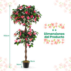 150cm Árbol de Buganvilla Artificial Planta Floral Falsa con 252 Flores 630 Hojas y Tronco de Madera Real Decoración para Hogar Oficina