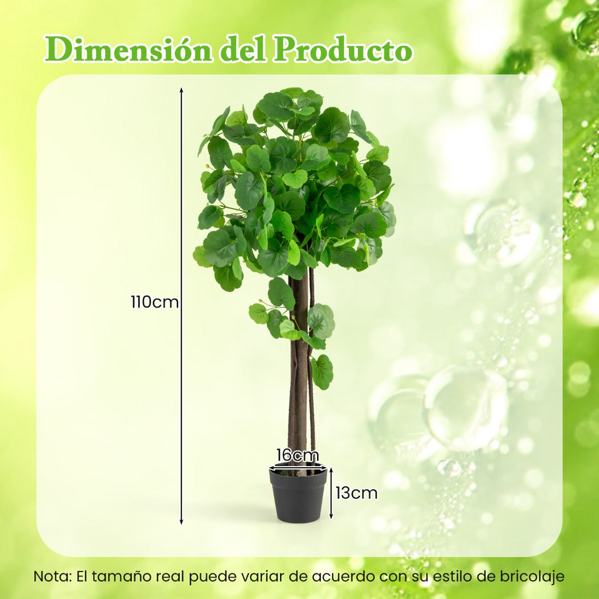 Árbol de Cidra Artificial de 110 CM Planta Falsa en Maceta con Tronco de Madera Real Ramas Ajustables Planta de Suelo Decoración Interior