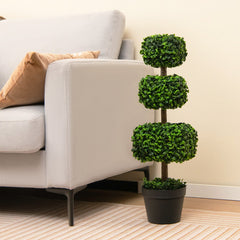 75 cm Árbol Artificial de Bola de Boj con Llena de Cemento Planta de Boj en Forma de 3 Cuadrados de Hogar Oficina Jardín y Entrada Verde