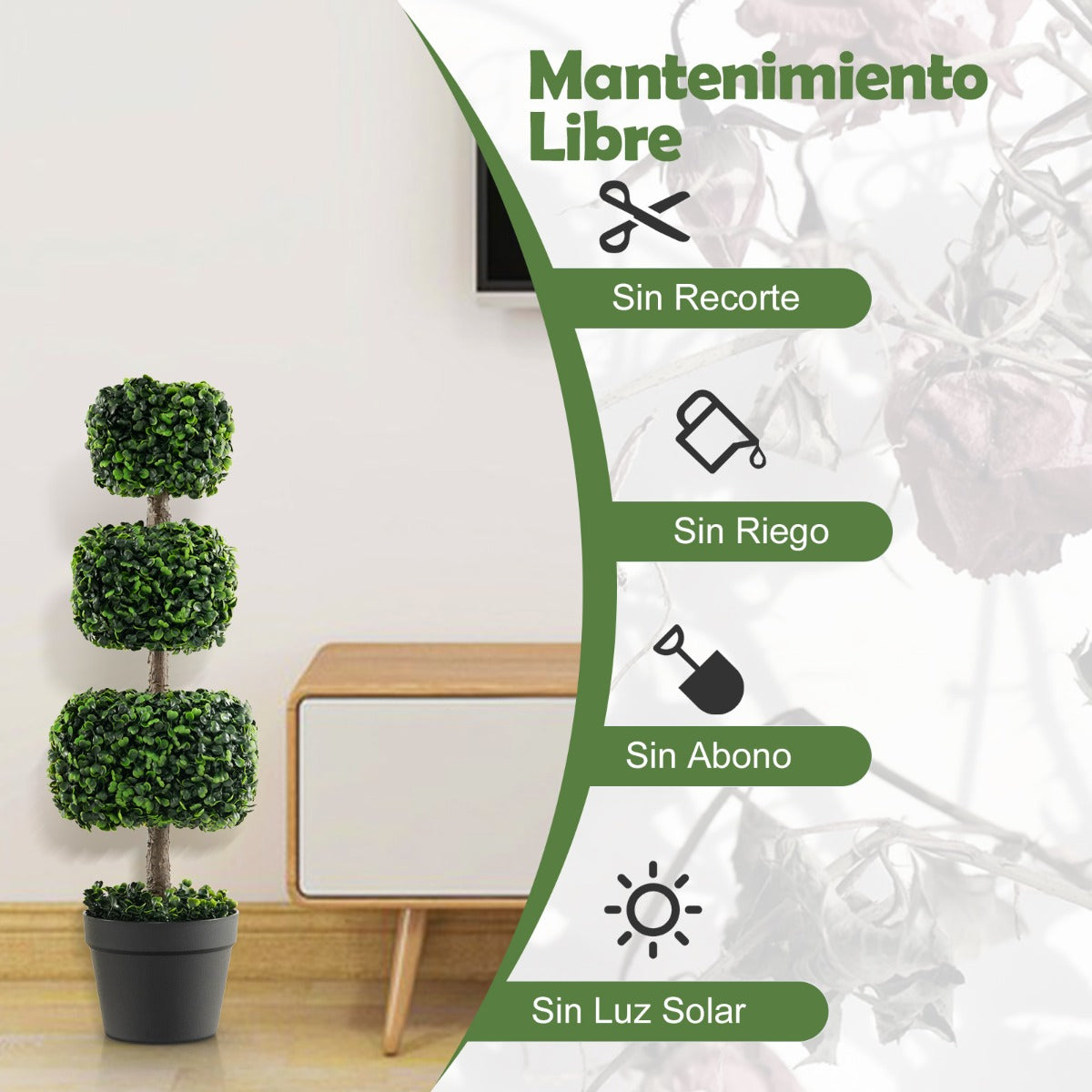 75 cm Árbol Artificial de Bola de Boj con Llena de Cemento Planta de Boj en Forma de 3 Cuadrados de Hogar Oficina Jardín y Entrada Verde