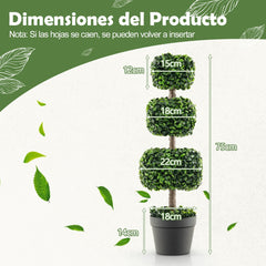 75 cm Árbol Artificial de Bola de Boj con Llena de Cemento Planta de Boj en Forma de 3 Cuadrados de Hogar Oficina Jardín y Entrada Verde
