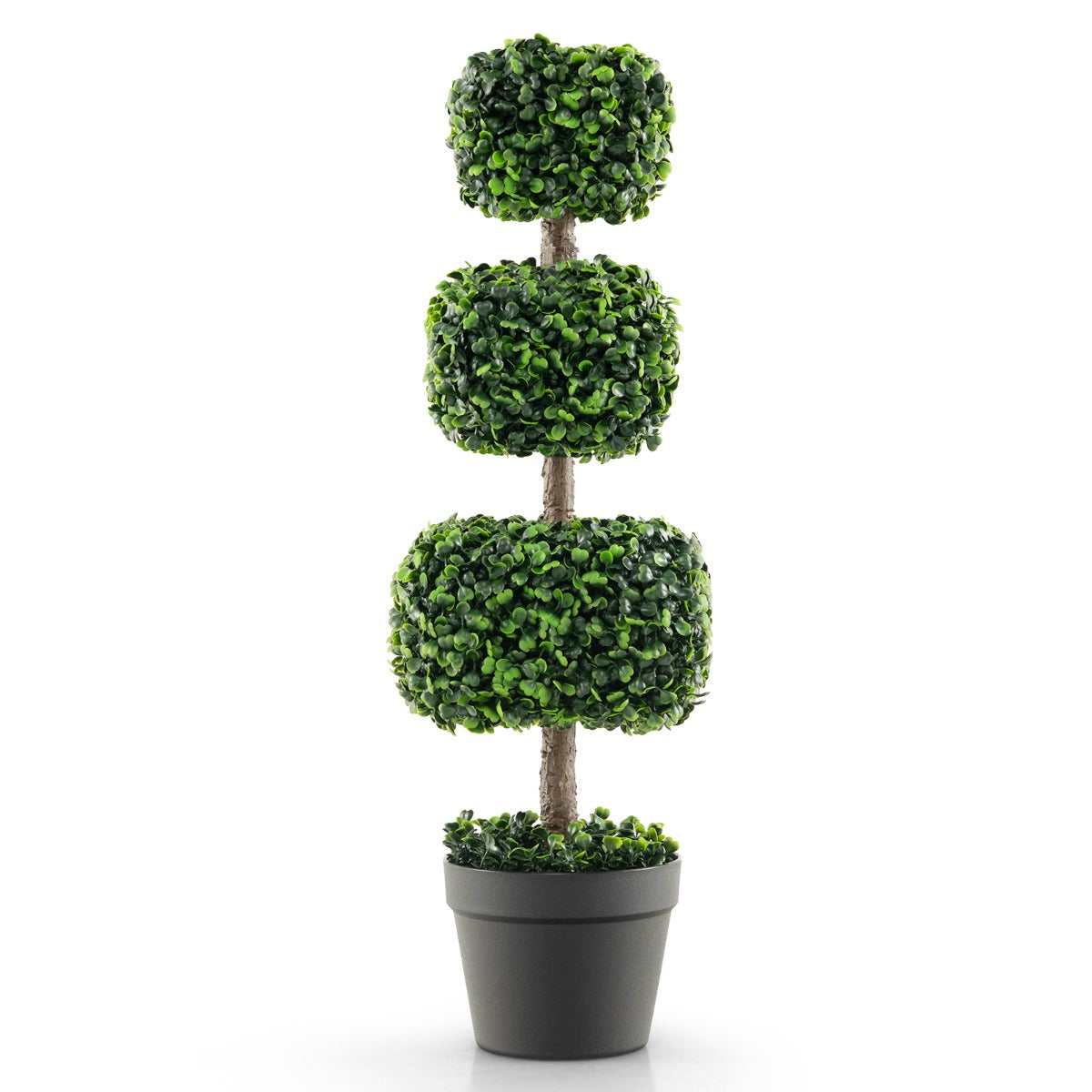 75 cm Árbol Artificial de Bola de Boj con Llena de Cemento Planta de Boj en Forma de 3 Cuadrados de Hogar Oficina Jardín y Entrada Verde