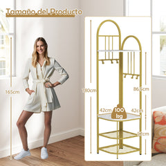 Árbol de Entrada de Esquina Perchero de 4 Niveles con Banco para Zapatos Organizador para Zapatos Alto 180 cm Perchero de Pie Blanco