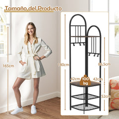 Árbol de Entrada de Esquina Perchero de 4 Niveles con Banco para Zapatos Organizador para Zapatos Alto 180 cm Perchero de Pie Marrón