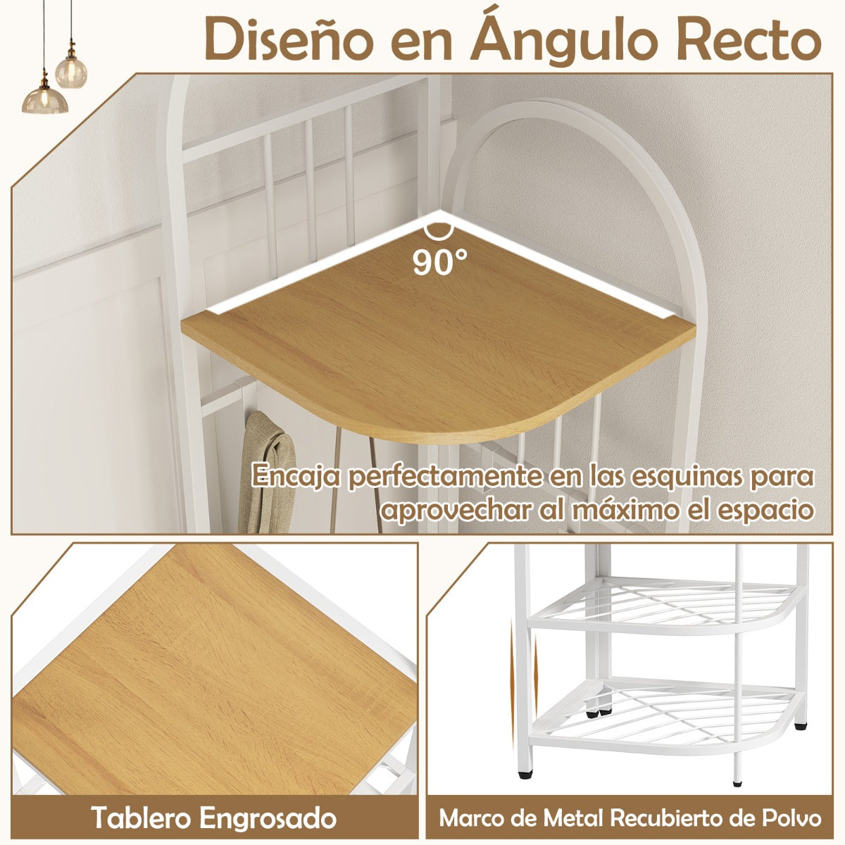 Árbol de Entrada de Esquina Perchero de 4 Niveles con Banco para Zapatos Organizador para Zapatos Alto 180 cm Perchero de Pie Natural