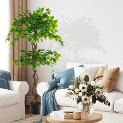 150 cm Árbol de Ficus Artificial con Maceta 882 Hojas Tronco Realista Musgo Seco Planta Realista en Maceta para Interior Exterior Verde