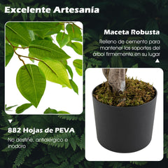 150 cm Árbol de Ficus Artificial con Maceta 882 Hojas Tronco Realista Musgo Seco Planta Realista en Maceta para Interior Exterior Verde