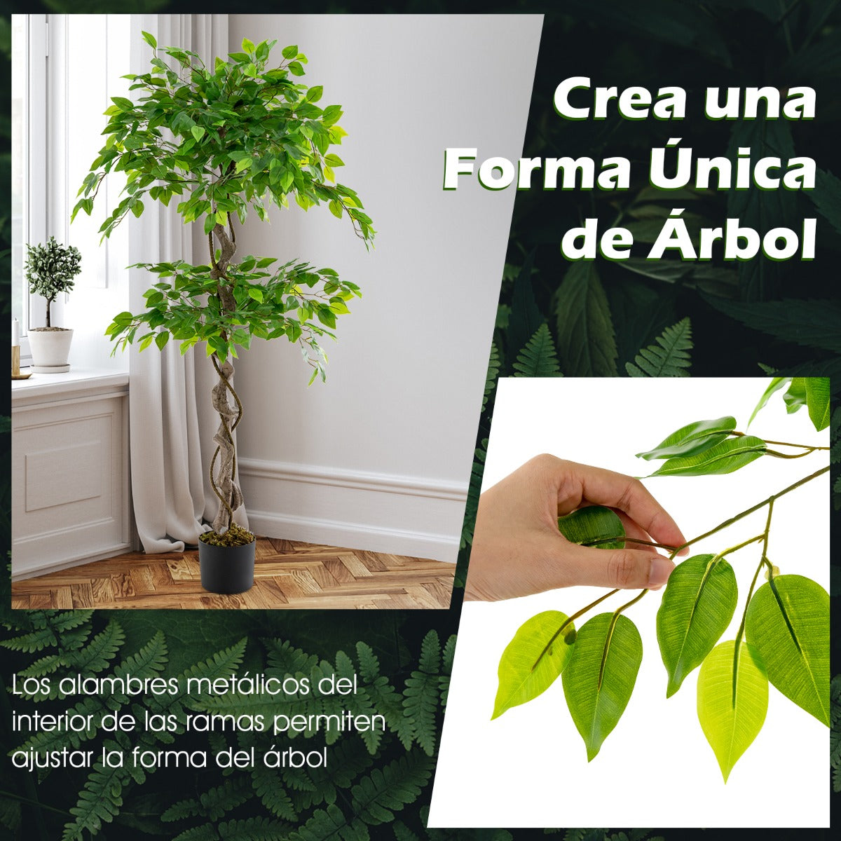 150 cm Árbol de Ficus Artificial con Maceta 882 Hojas Tronco Realista Musgo Seco Planta Realista en Maceta para Interior Exterior Verde