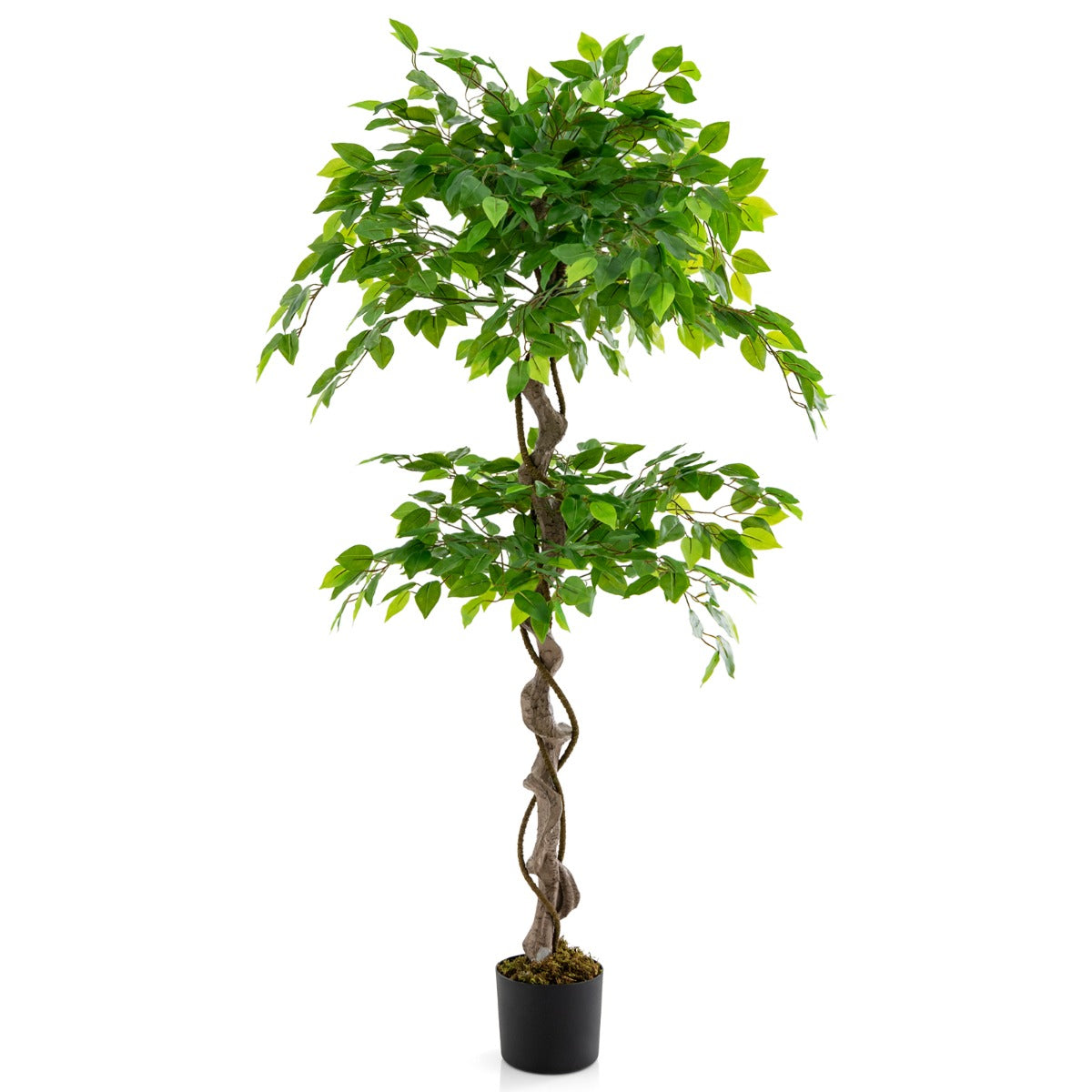 150 cm Árbol de Ficus Artificial con Maceta 882 Hojas Tronco Realista Musgo Seco Planta Realista en Maceta para Interior Exterior Verde