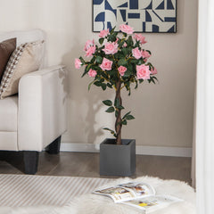 93 cm Árbol de Flores Artificial Planta Floral Falsa con Rosas Tronco de Madera Decoración Interior y Exterior de Oficina y Entrada Rosa