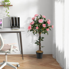 93 cm Árbol de Flores Artificial Planta Floral Falsa con Rosas Tronco de Madera Decoración Interior y Exterior de Oficina y Entrada Rosa