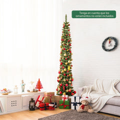 210cm Árbol de Navidad Artificial de Preiluminado con 200 Luces LED Blancas Cálidas Árbol de Decoración Forma de Lápiz para Hogar
