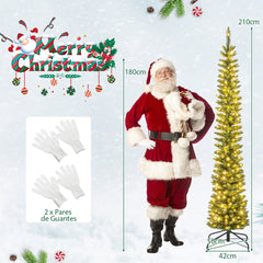 210cm Árbol de Navidad Artificial de Preiluminado con 200 Luces LED Blancas Cálidas Árbol de Decoración Forma de Lápiz para Hogar