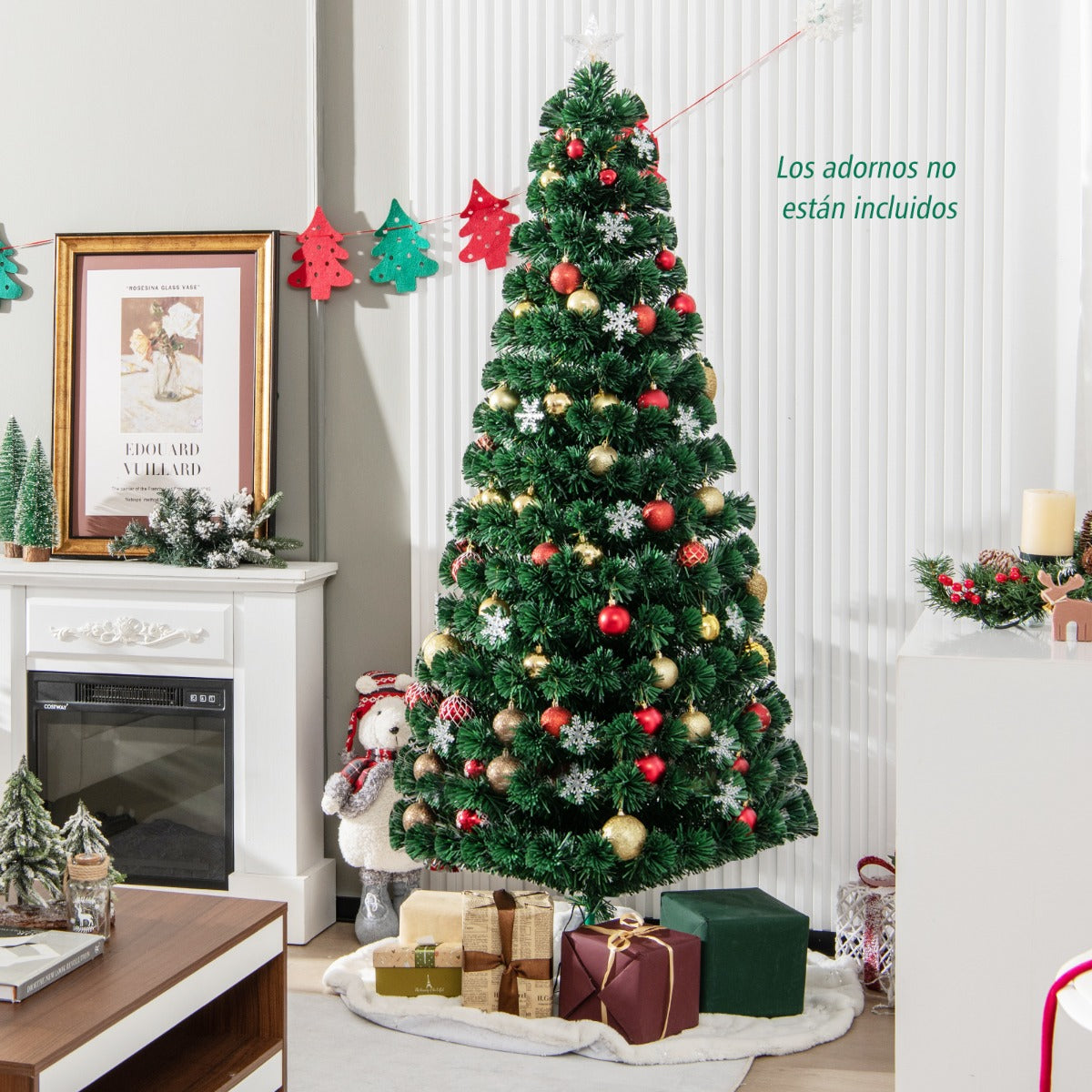 1,8m Árbol de Navidad Artificial 180cm con Base Iluminado con Fibra de Vidrio Cambia Color para Navidad Hogar Fiesta Decoración