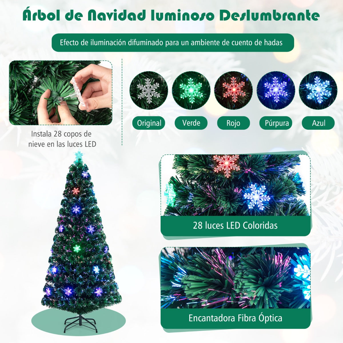 1,8m Árbol de Navidad Artificial 180cm con Base Iluminado con Fibra de Vidrio Cambia Color para Navidad Hogar Fiesta Decoración