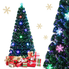 1,8m Árbol de Navidad Artificial 180cm con Base Iluminado con Fibra de Vidrio Cambia Color para Navidad Hogar Fiesta Decoración